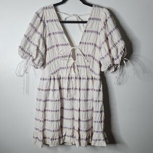 NWT Topshop textured stripe plunge mini tea dress in ivory Size 12